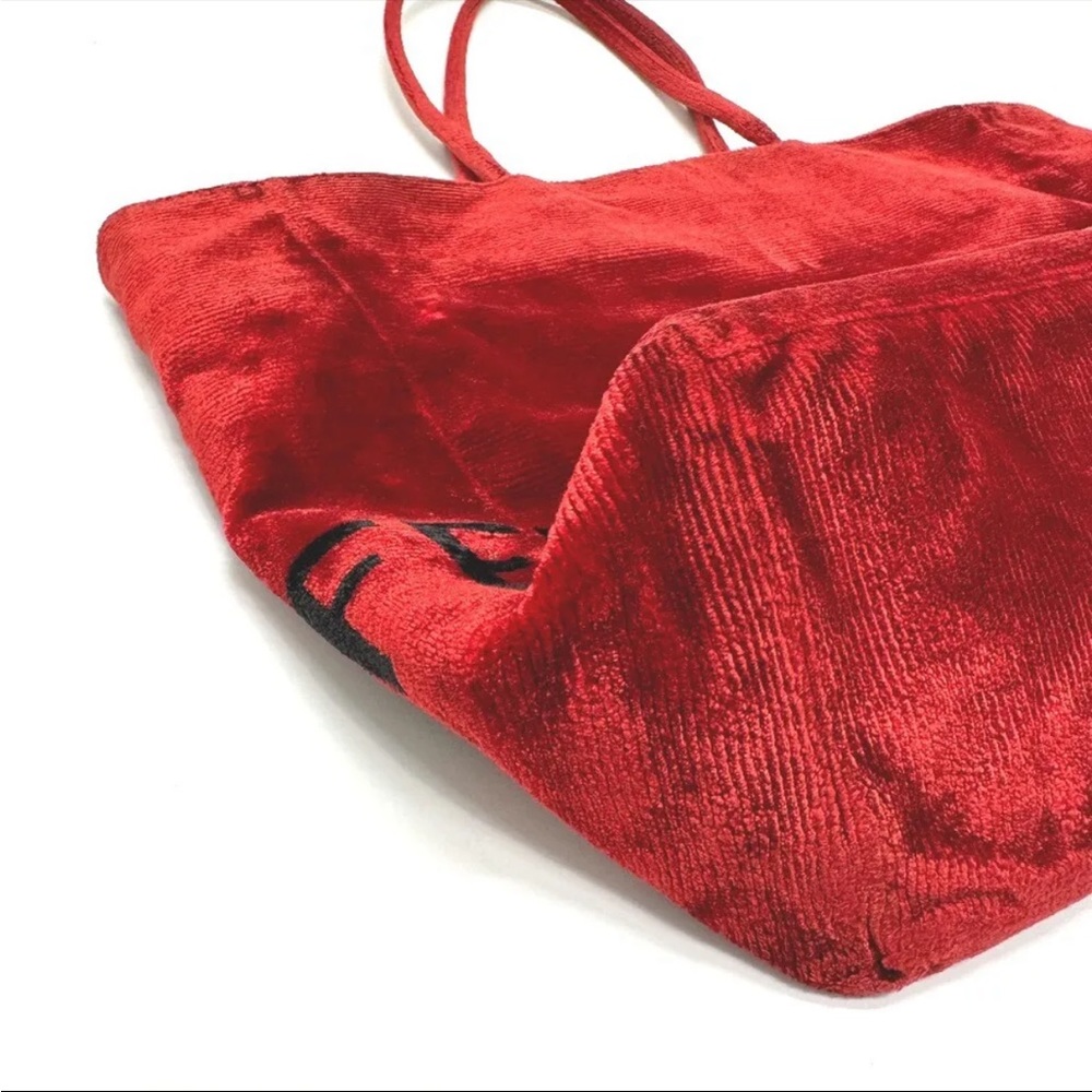 FENDI Logo Corduroy Velvet Velour Logo Red & Black Tote Bag - Picture 6 of 11